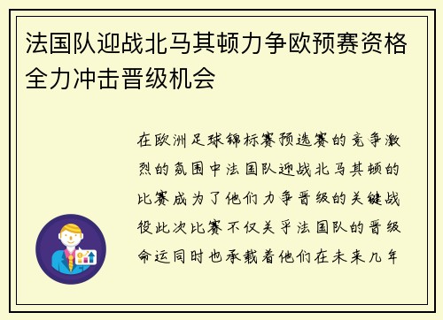 法国队迎战北马其顿力争欧预赛资格全力冲击晋级机会