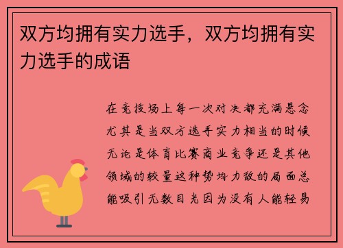 双方均拥有实力选手，双方均拥有实力选手的成语