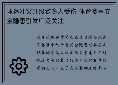 球迷冲突升级致多人受伤 体育赛事安全隐患引发广泛关注