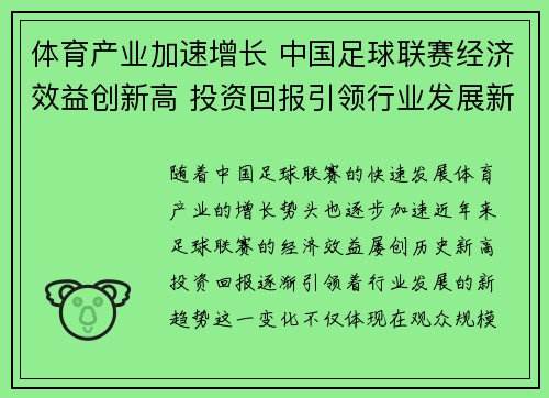 体育产业加速增长 中国足球联赛经济效益创新高 投资回报引领行业发展新趋势