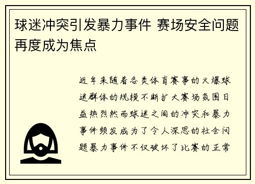 球迷冲突引发暴力事件 赛场安全问题再度成为焦点